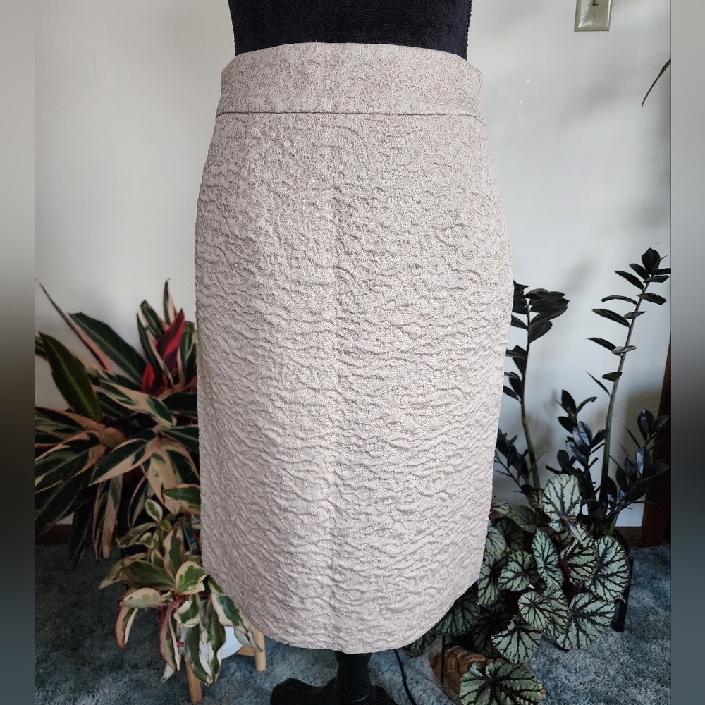 Banana Republic pencil skirt, size 6, cream with gold thread